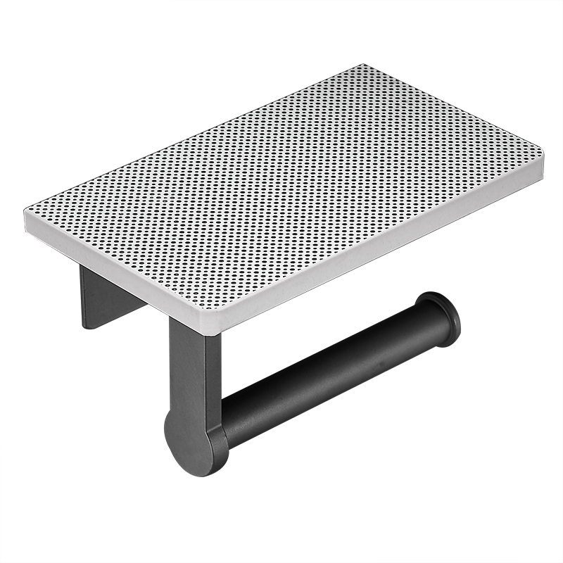 YF3315 Сөресі бар мәрмәр дәретхана қағазы ұстағышы, 304 тот баспайтын болаттан жасалған бұрандалы қабырғаға бекітілген, жуынатын бөлмеге арналған мата орамасының ұстағышы күңгірт қара