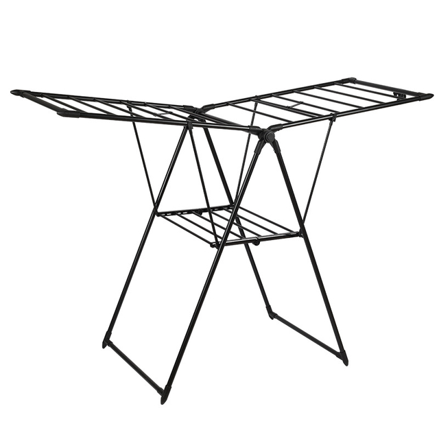 YF7128 Folding lauandi arida Rack cum Novifacta Supportantes Bar Space-salvis Free-standing Airer cum Altitudo Novifacta Gullwings Umbraticis Outdoor usus