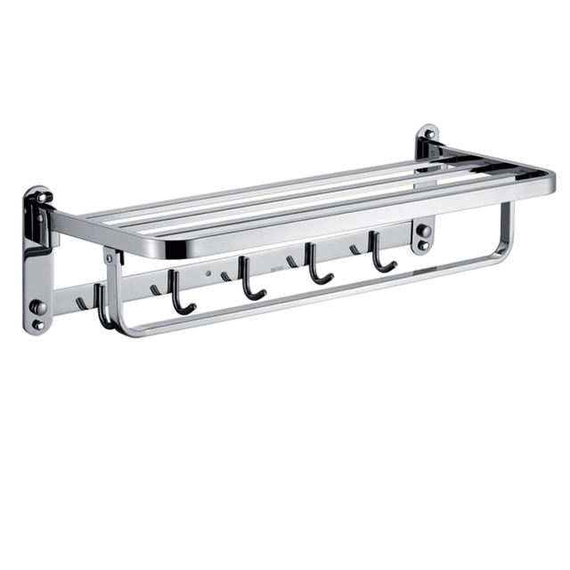 YF210910009 Folding Bathroom Wall Eques Stainless Steel Linteo Rack Shelf cum Removable Hooks 