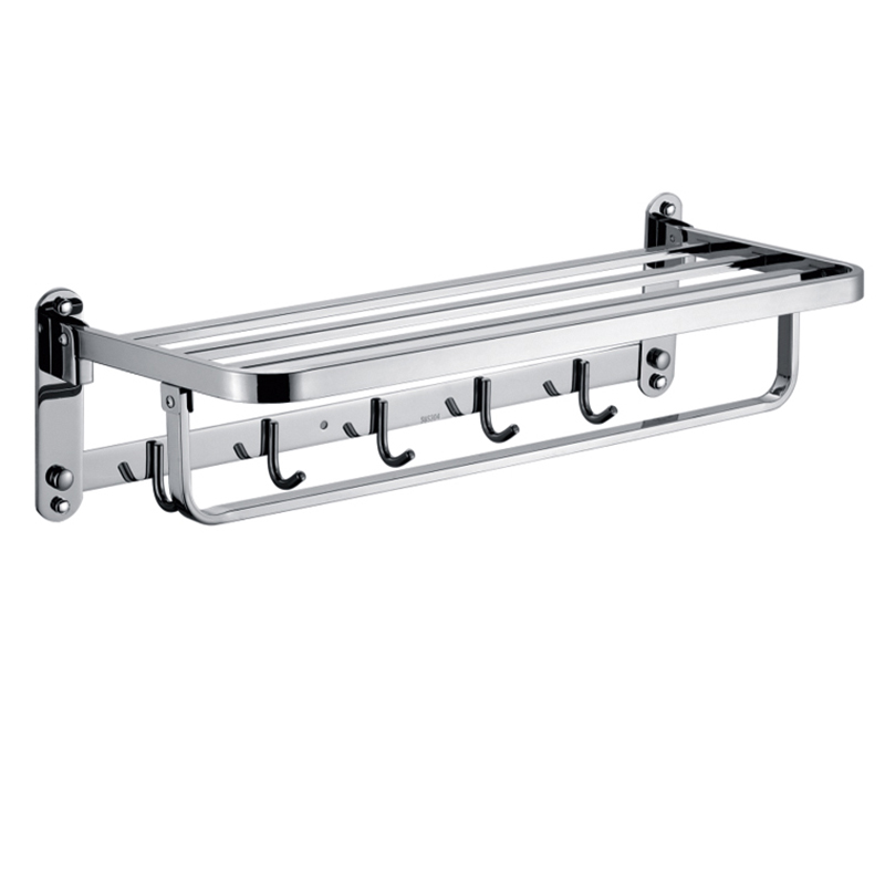 YF210910009 Folding Bathroom Wall Eques Stainless Steel Linteo Rack Shelf cum Removable Hooks 