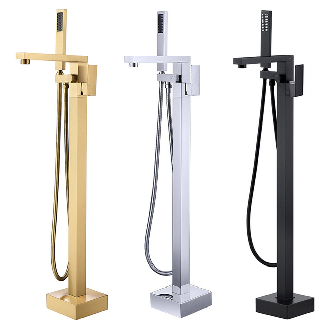YF230600002 Freestanding Bathtub Faucet High Flow Max Brass Floor Mount Tub Faucet Vintage Handheld Shower Brushed Gold