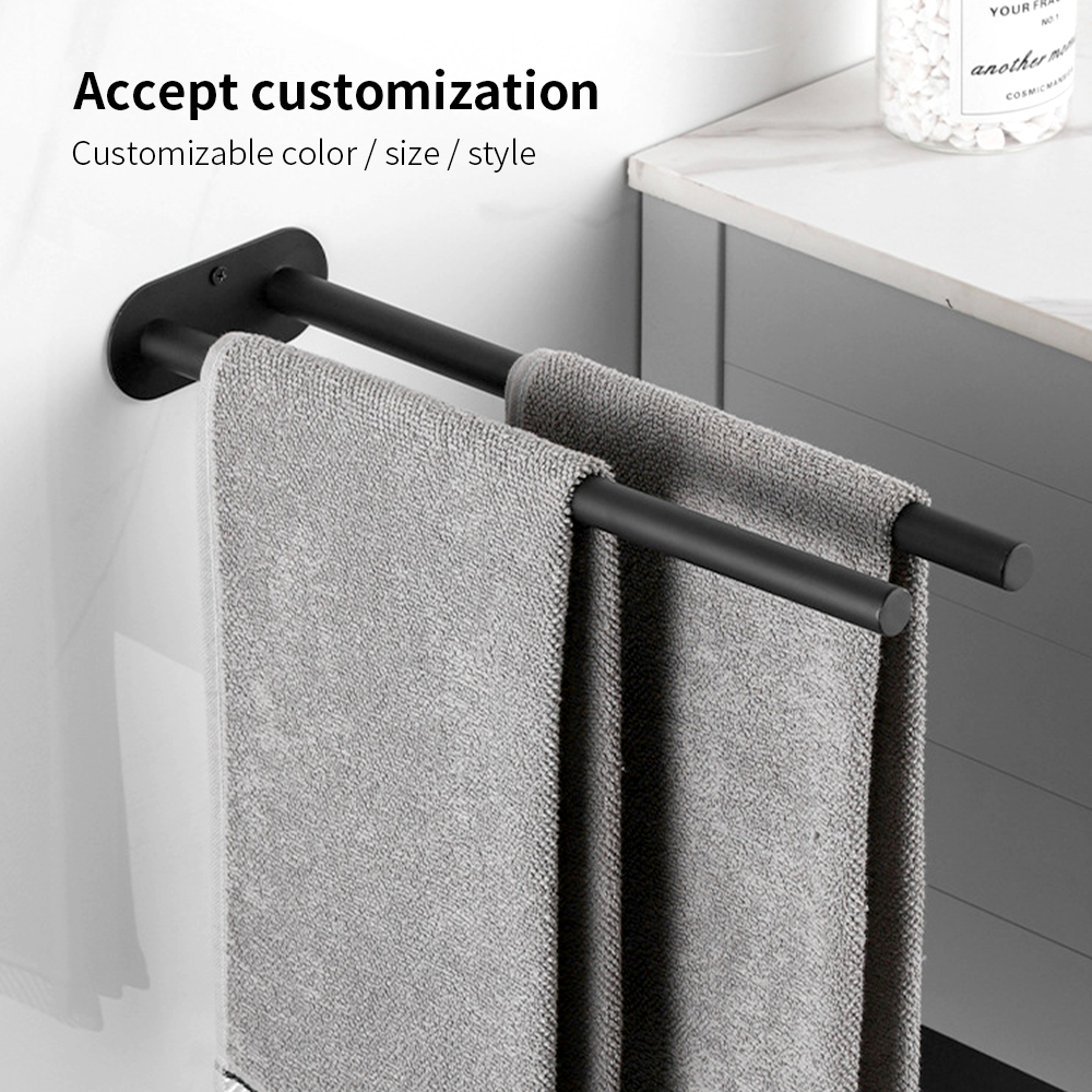 YF61302 Towel Rail Steel 2-Arms Bath Towel Holder Bathroom Double Rod Towel Rack