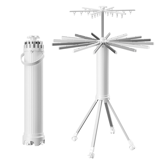 YF7126-3 4 Pedes Collapsibilia Vestimenta exsiccans Rack Vestimentum Spatium Salvis & Portable Foldable Laundry Siccatio Rack cum Rotae Octopus-Sicut Rotatabilis Holder Indoor Poolside-Aluminium Hanger 2 Tier