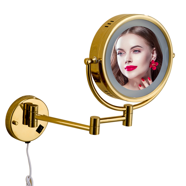 YF69103 Қабырғаға орнатылатын жарықтандырылған макияж айнасы Дөңгелек айна Дизайны Екі жақты жұмыс үстелі қалталы шкафы жарықпен сұлулық айнасы
