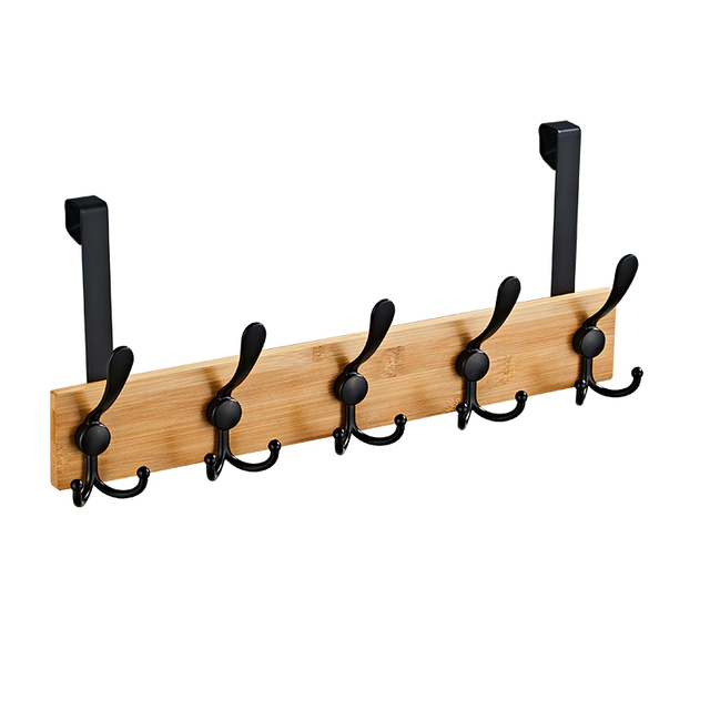 YF9312 Bamboo Super Door Hooks 5 Hooks Door Hanger Sturdy Gravis Duty Coat Rack For Bag Coat Linteum Hat Robes Scarves