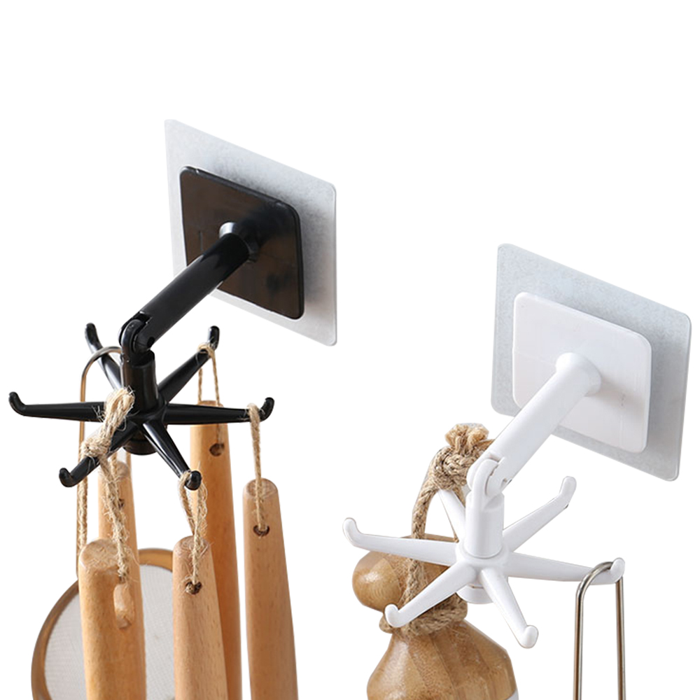 YF9552 Rotating plicatio Hook Multi propositi pendens Utensilia Holder Hook 180 Gradus Verticalis Flip Sui tenaces Hook Utensilia Rack cum 6 Hooks pro Kitchen Bathroom Scrinium Linteum (Nigrum, Album)