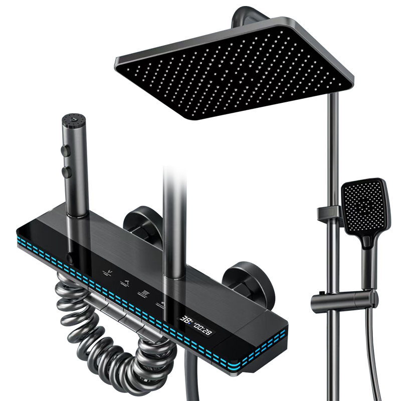 YF230530003/4/5 жаңбыр душымен және қолмен ұсталатын ашық душ жүйелері, сандық температура дисплейі бар ваннаға арналған душ шүмегі жинақтары