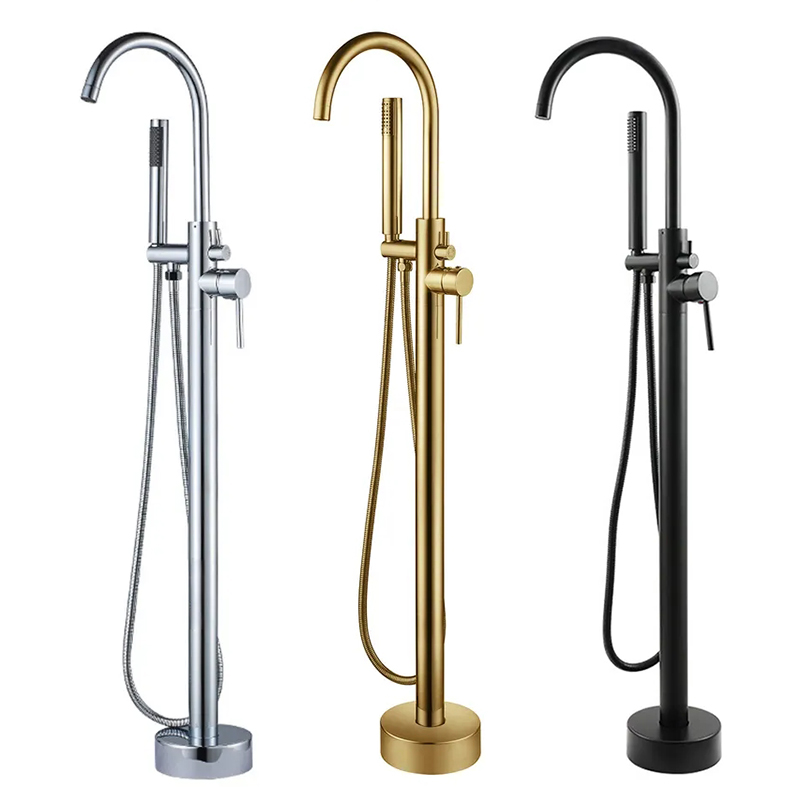 YF230600001 Жуынатын бөлме керек-жарақтары Біріктірілген сарқырама ваннаға арналған кран хром еденге арналған жезден жасалған бір тұтқалы ваннаға арналған ваннаға арналған шүмектер