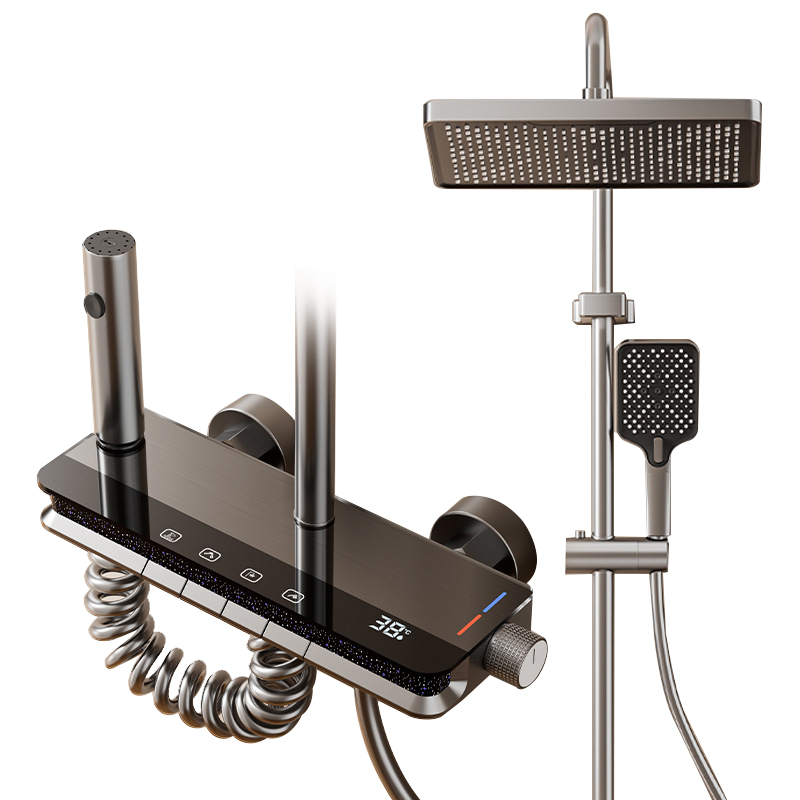 YF230530011 Eris Shower System cum Tub Spout, Matte Nigrum Eris Pipe Shower Faucet in III functiones aes imbrem CYMBALON ibi