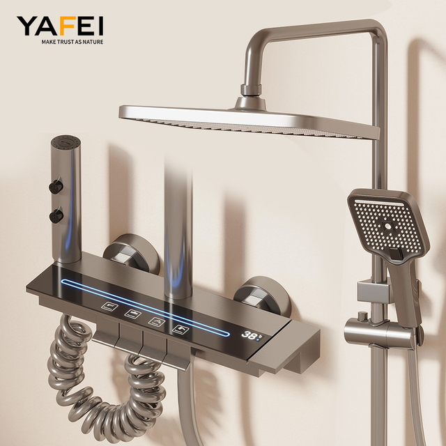 YF230530047 Ванна бөлмесіне арналған заманауи қара смарт душ панелі Пәтерде пайдалануға арналған ваннаға арналған душ жүйесі