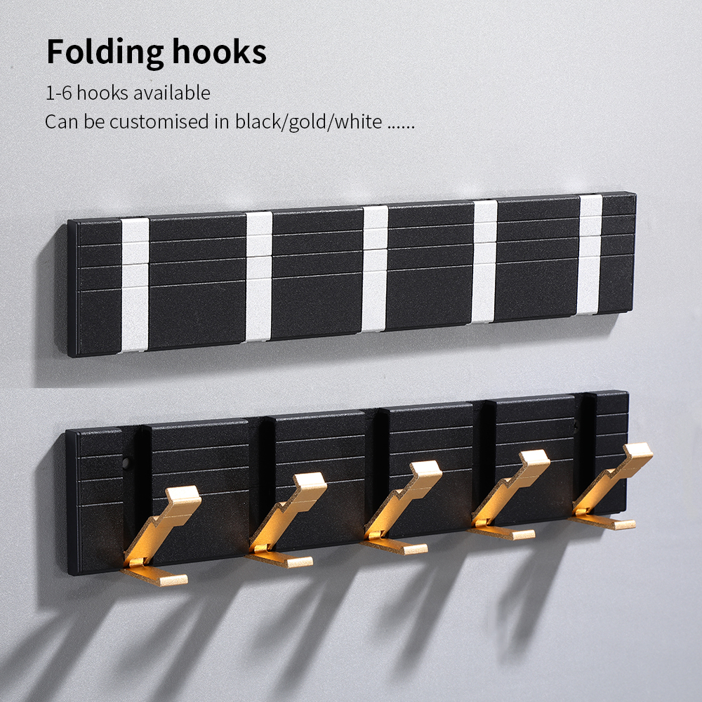 YF9137 Door Wall Coat Rack Aluminium Spatium Saving Wall Hangers Hook Rail for Entryway Bathroom Hat Towel Folding Coat Hanger