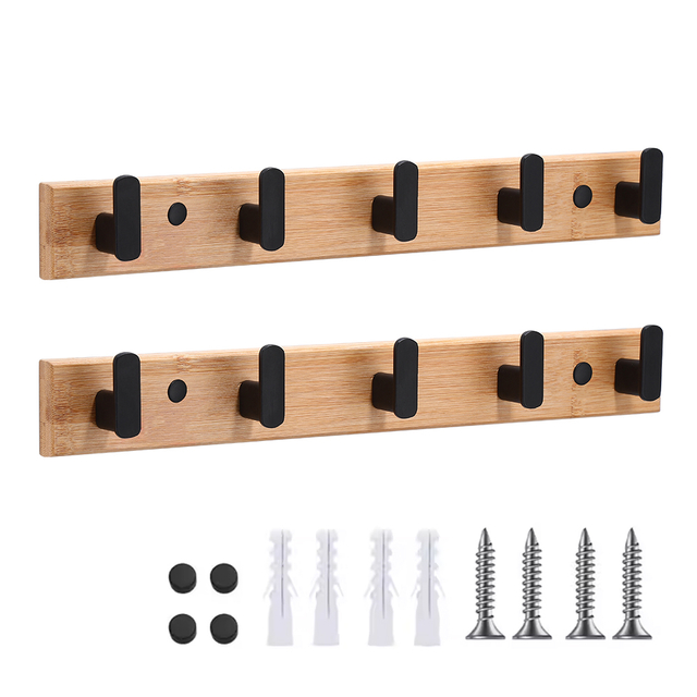 YF9159 Rusticus Wall Tunica Rack cum 5 Hooks Bamboo Lignea Coat Hook Rack pro Wall
