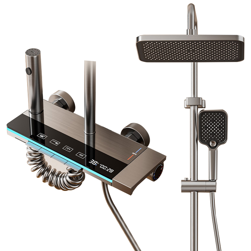 YF230530008 Grey 4-Functionis Bathroom Shower Set Atmosphaeram Digital Display Jet Mollis Spray Exemplum Rainfall Shower Set