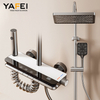 YF230530011 Ванна шүмегі бар ашық душ жүйесі, күңгірт қара ашық құбырлы 3 функциялы жезден жасалған душ клапаны