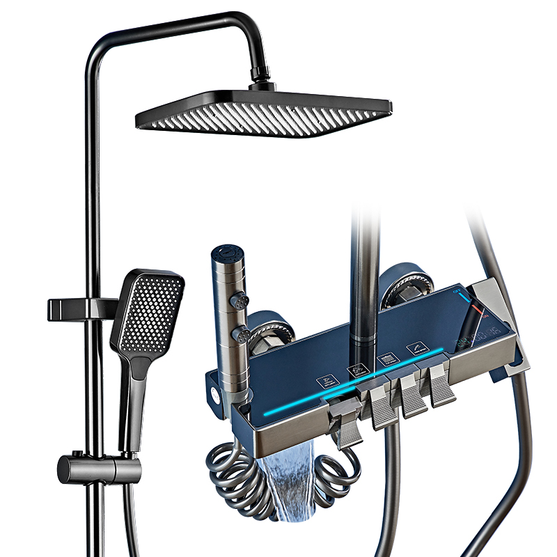 YF230530028 Ыстық салқын ванна бөлмесінің төбесі жауын-шашынды душ жүйесі Сарқырама Ақылды термостатикалық душ шүмегі Қабырғаға орнатылған жасырын душ құлаққаптары