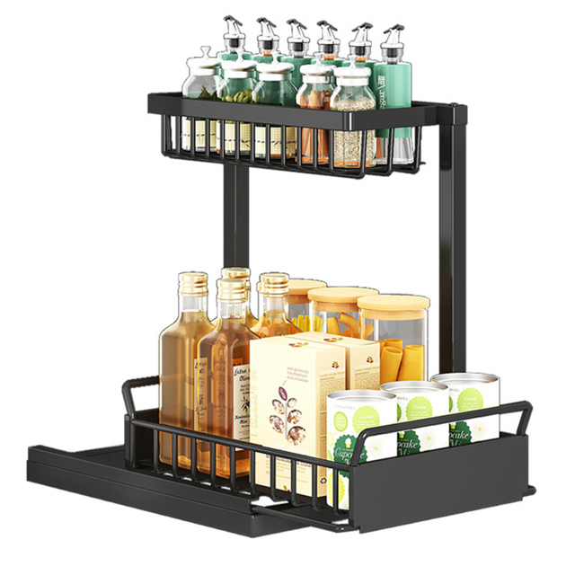YF500100015 opberglade plank Koolstofstaal 2 Laag multifunctionele schuif opslaglade plank Keuken onder gootsteenorganisator