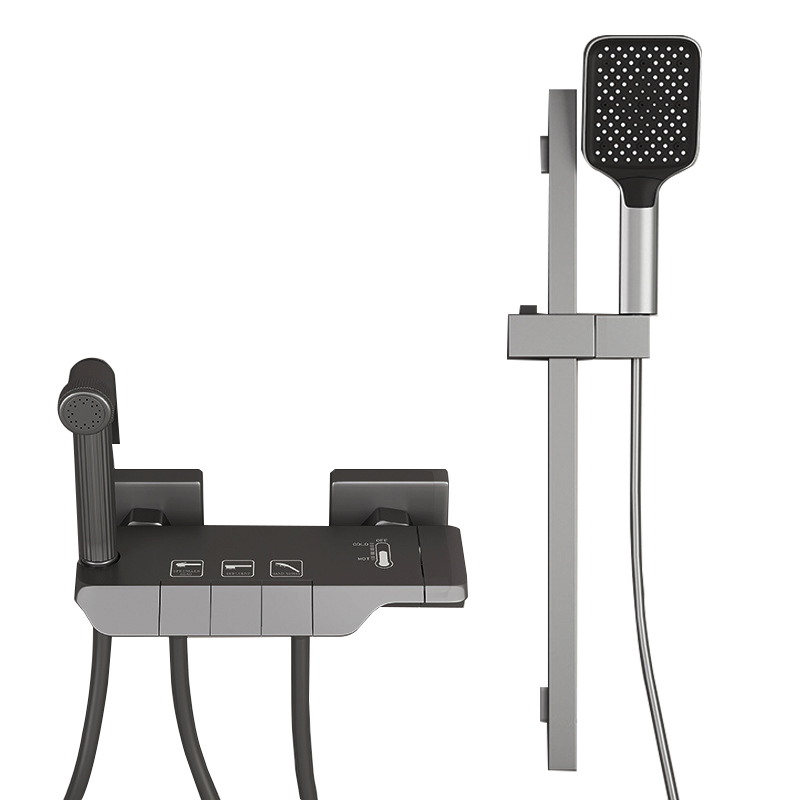 YF 200550005 Жуынатын бөлмеге арналған душ шүмегі Жаңбыр жауатын ваннаға арналған араластырғыш фортепиано қара шаршы душ жүйесі жинағы