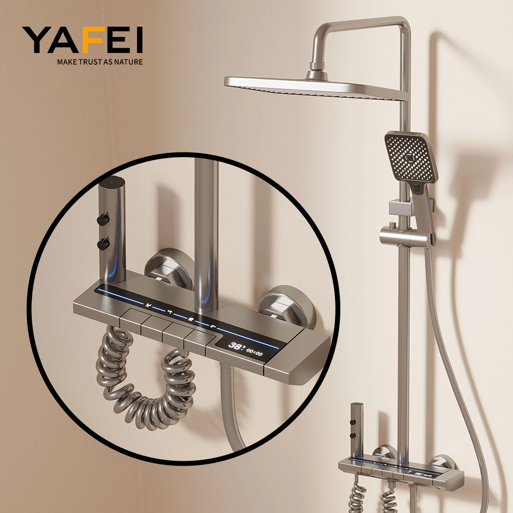 YF230530046 Bathroom Normal Metal Luxuria Piano Rain Shower Mixer Faucet Set with Lcd Display