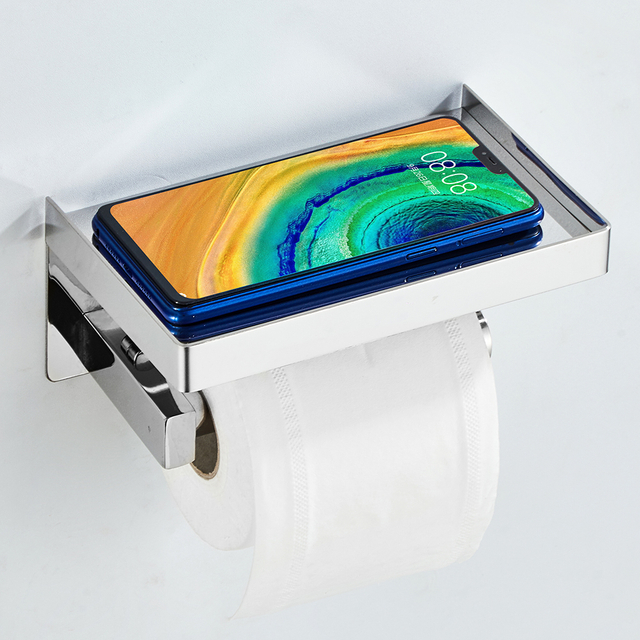 YF62105-1 Latrina Paper Holder with Shelf Chrome Bathroom Latrina Roll Holder for Restroom ss-304 Steel Wall Mounted