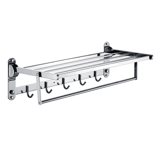 YF210910008 Заманауи жылтыратылған күміс қонақүй қабырғасына орнатылған SUS304 тот баспайтын болаттан жасалған сүлгі сөресі 5 ілгегі бар ваннаға арналған сүлгі сөрелері