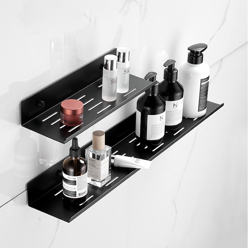 YF500200001 Modern Aluminium Bathroom Corner Shower Wall Rack Wall Mounted Single Layer Shelf Kitchen Hole Free Waterproof Storage Rack