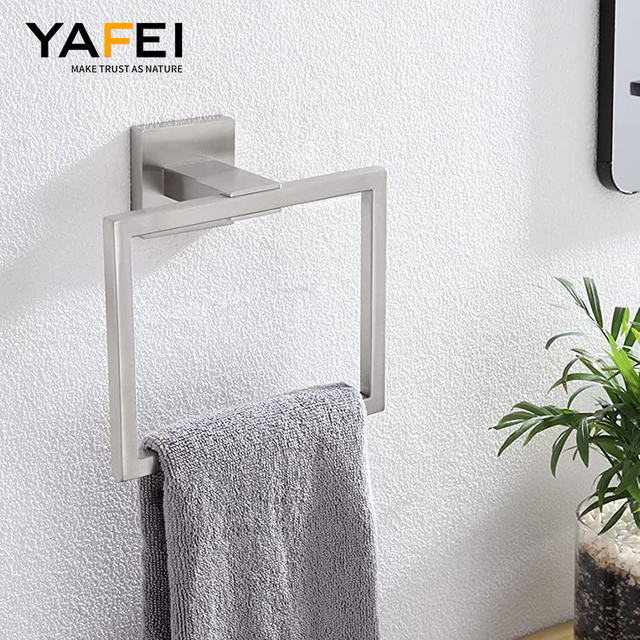 YF61308 сүлгі ұстағыш Күңгірт қара, бұрышты қарапайым тот баспайтын болаттан жасалған ваннаға арналған қол сүлгі сөресі, қабырғаға арналған төртбұрышты сүлгі сақинасы